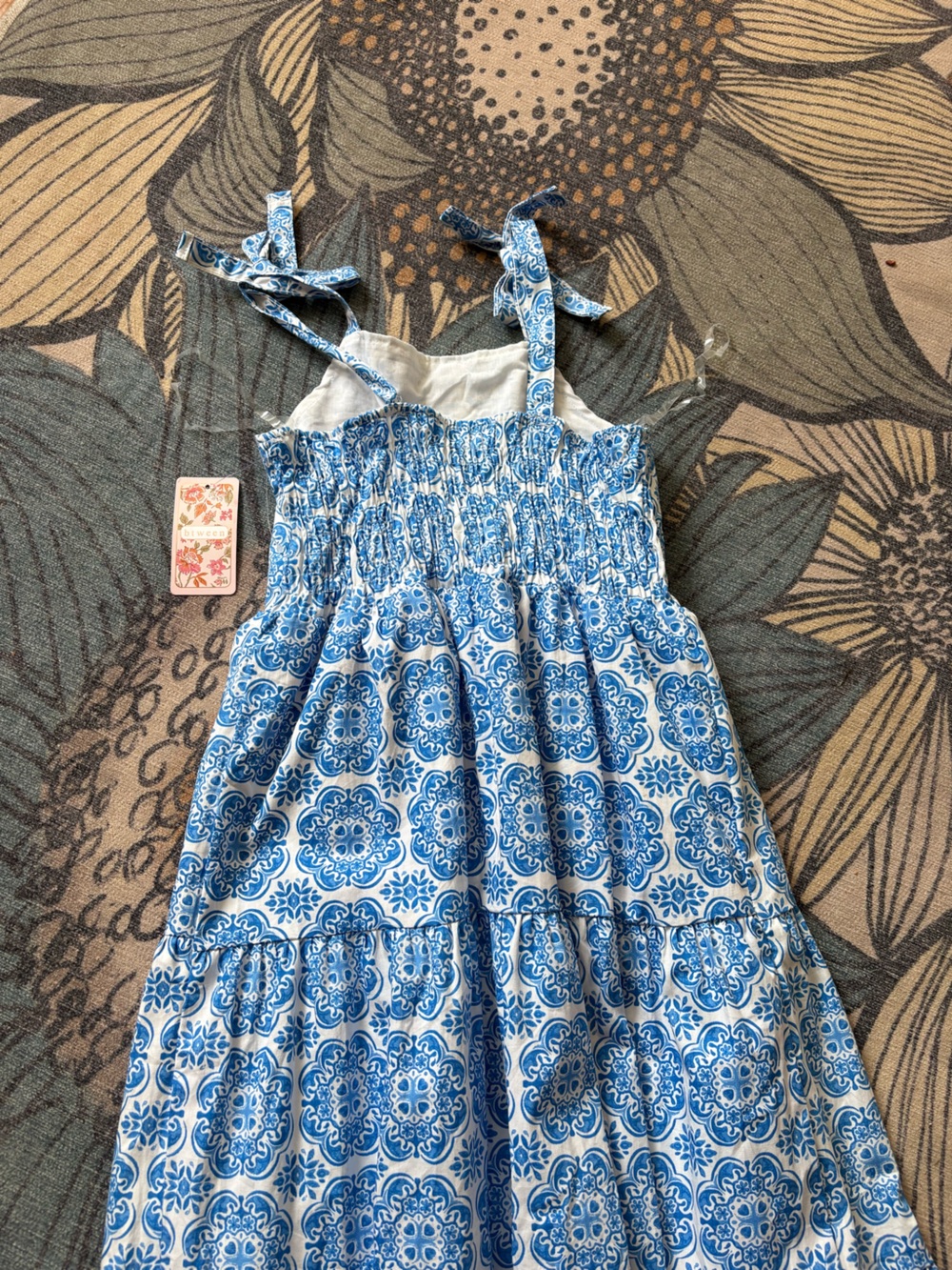 btween Blue and White Medallion Print Tiered Sundress - Picture 4 of 5